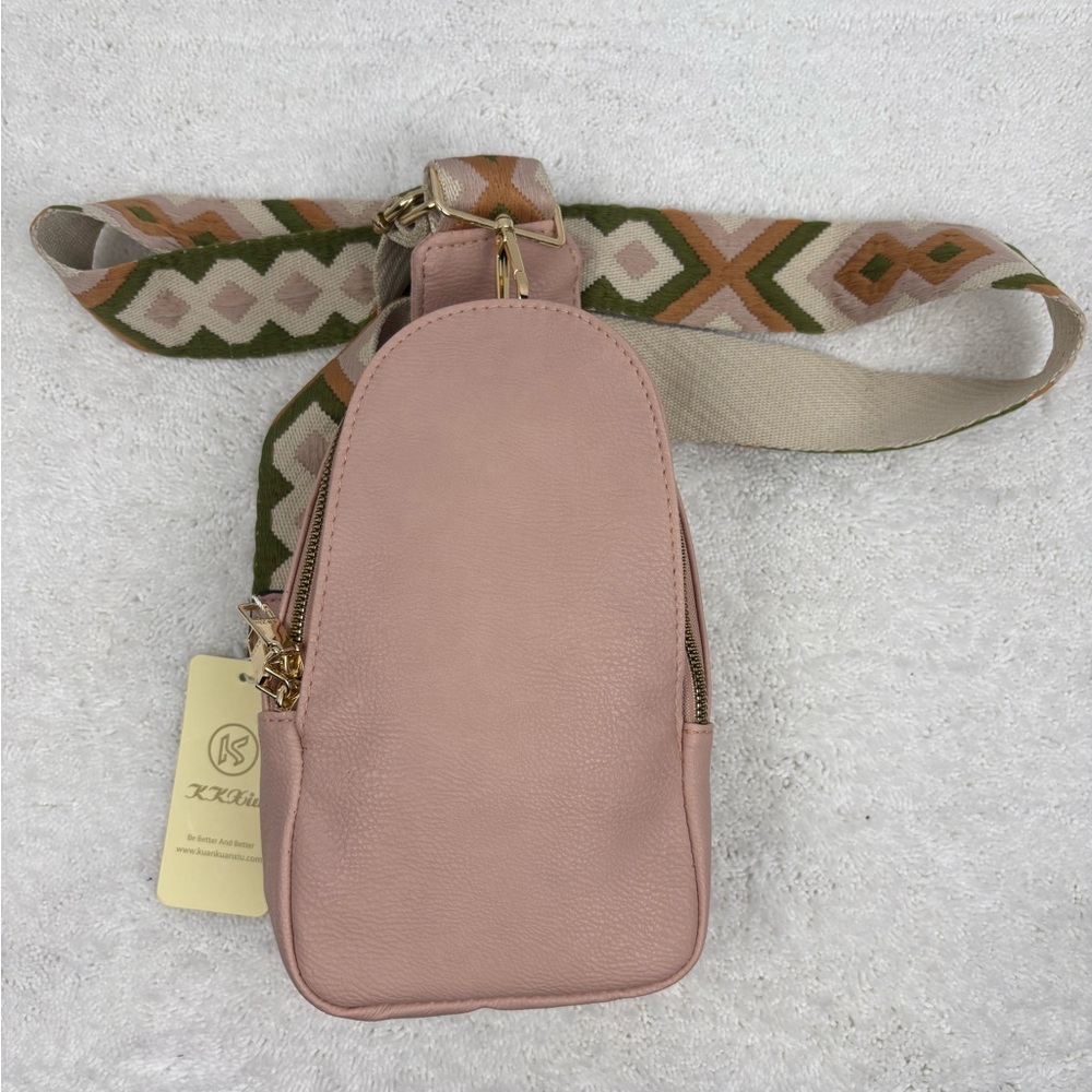 NWT KKXIUPink Leather Sling Backpack with a Patterned Guitar-Style Strap
